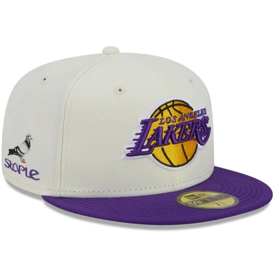 New Era X Staple Cream/purple Los Angeles Lakers Nba X Staple Two-tone 59fifty Fitted Hat
