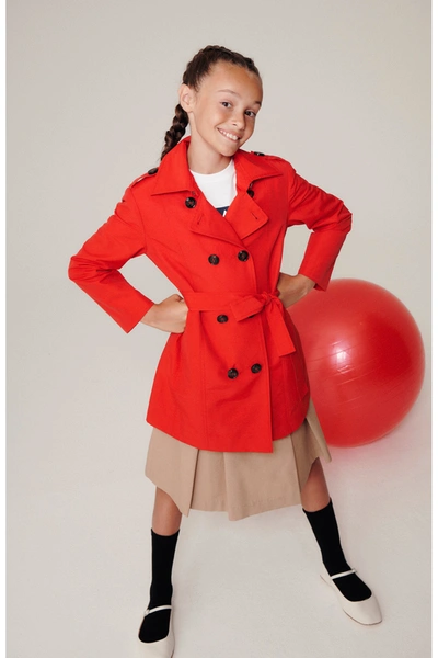 Max & Co Kids' Technical Cotton Trench Coat In Red