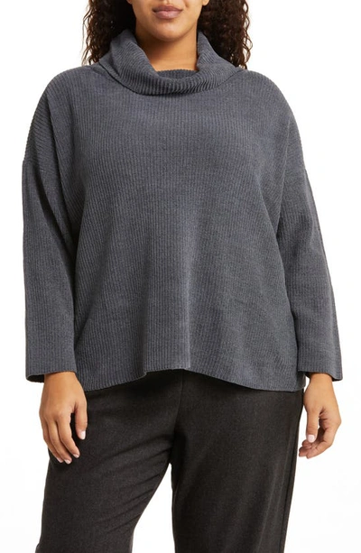 Eileen Fisher Cowl Neck Organic Cotton Sweater In Meteor