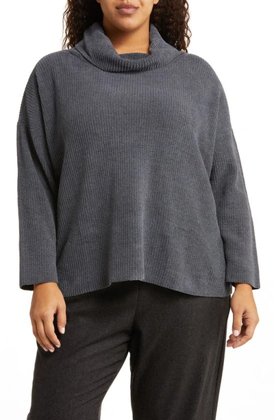 Eileen Fisher Cowl Neck Organic Cotton Jumper In Meteor