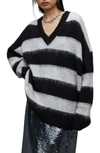 Allsaints Lou Sparkle V-neck Sweater In Black/ Cloud