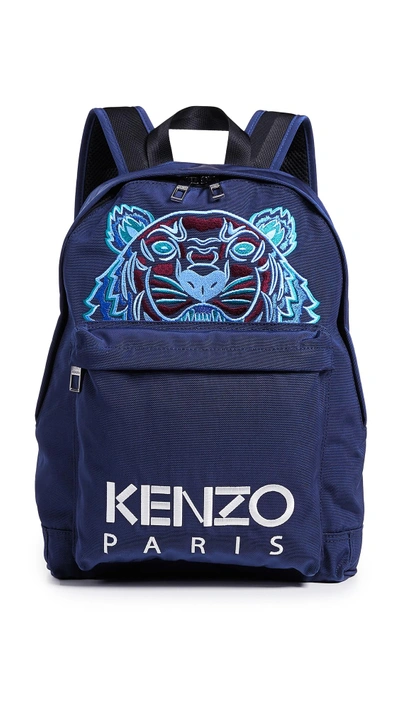 Kenzo Large Tiger Canvas Backpack In Blue