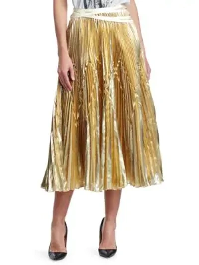 Tre By Natalie Ratabesi Imelda Metallic Pleated Midi Skirt In Gold