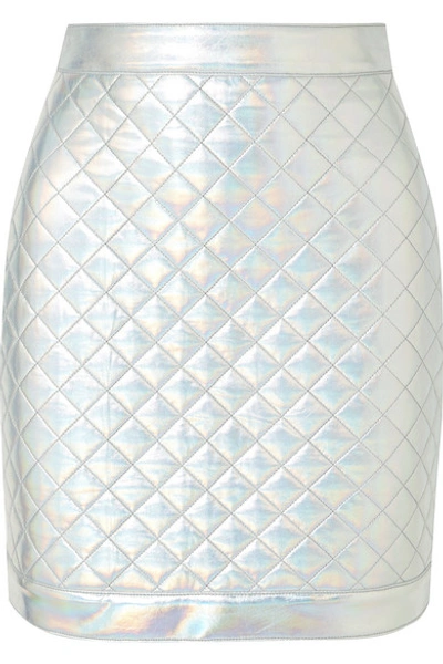 Balmain Iridescent Quilted Faux Leather Mini Skirt In Metallic