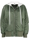 Miu Miu Detachable Hood Bomber Jacket In Green