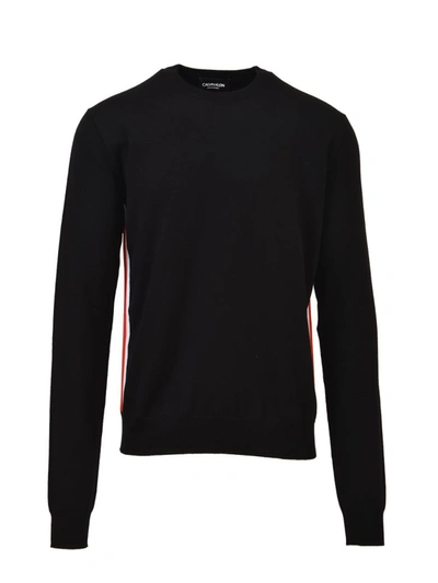 Calvin Klein Striped Crewneck Sweater In Black