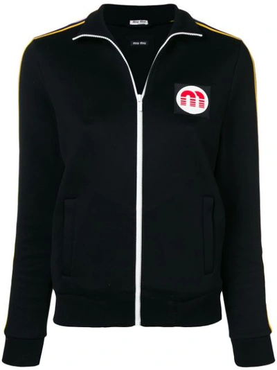 Miu Miu Striped Cotton-blend Jersey Track Jacket In Black