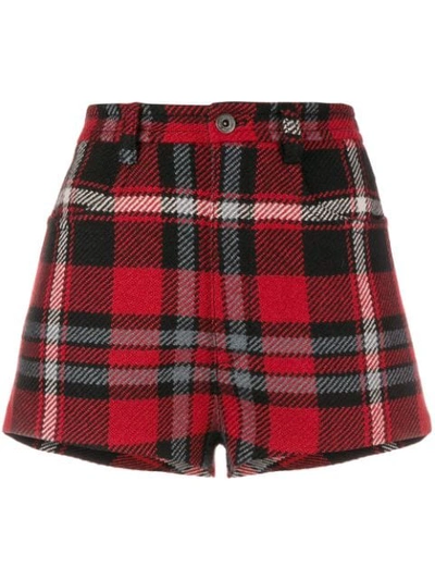 Miu Miu Tartan Wool Shorts In Multicolor