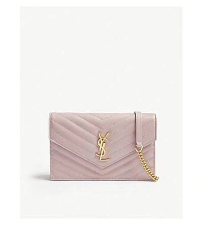 Saint Laurent Monogram Leather Envelope Wallet-on-chain In Tender Pink
