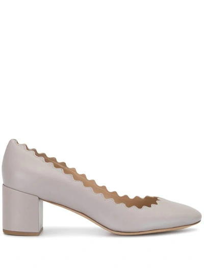 Chloé Lauren Scalloped Leather Pumps In Stone