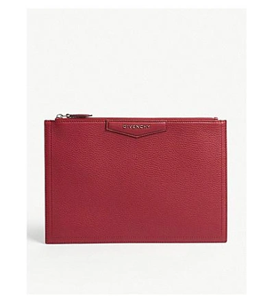 Givenchy Red Antigona Grained Leather Pouch In Fig Pink
