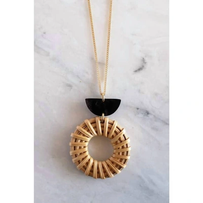 Hathorway Ninh Binh Buffalo Horn & Rattan Donut Pendant Necklace In Natural/black In Multi