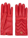 Gucci Gg Logo Cashmere Lined Quilted Leather Gloves In Red