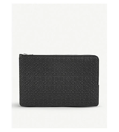 Loewe Double Flat Anagram-embossed Leather Pouch In Black