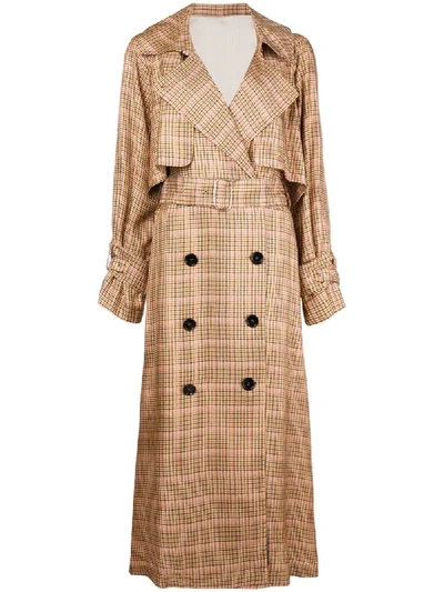 Golden Goose Vela Checked Double-breasted Trench Coat In Brown