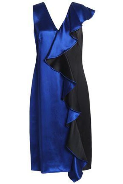 Diane Von Furstenberg Woman Draped Ruffled Satin Dress Royal Blue