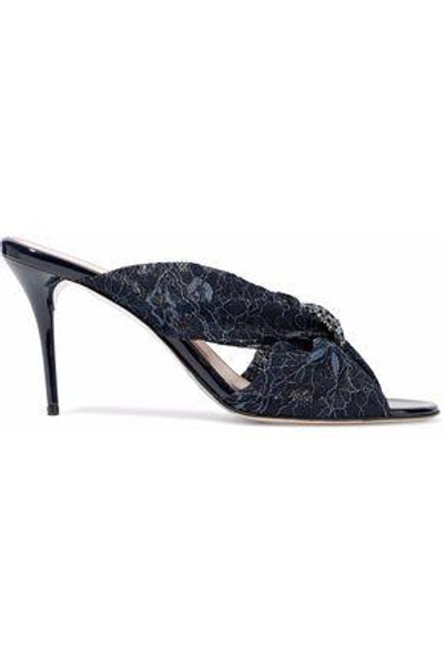 Oscar De La Renta Woman Glenn Crystal-embellished Twisted Corded Lace Mules Navy