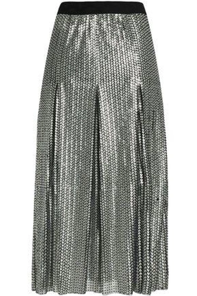 Maje Woman Pleated Sequined Tulle Midi Skirt Silver
