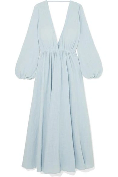 Kalita Aphrodite Gathered Cotton-gauze Maxi Dress In Sky Blue