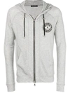 Balmain Logo Medallion Zipped Hoodie In Grey