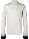 Lanvin Stripe Cuff Turtleneck Sweater In Cream
