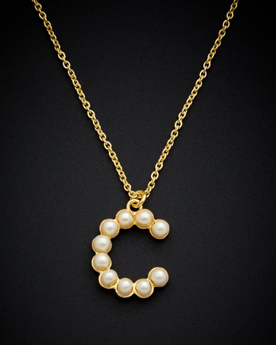 Italian Gold Over Silver Pearl Initial Necklace