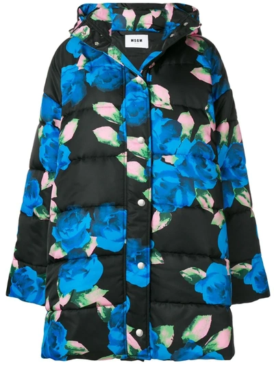 Msgm Floral-printed Puffer Jacket In White