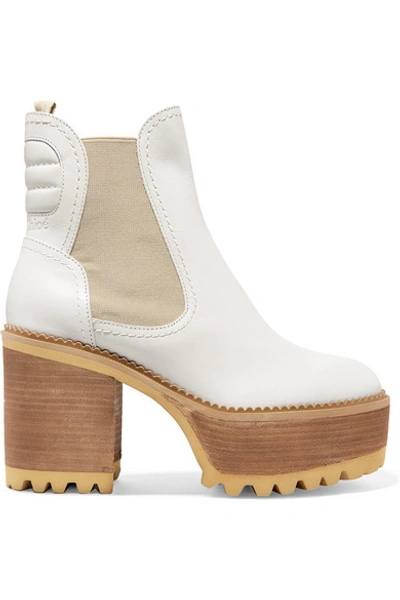 See By Chloé Erika Leather Platform Ankle Boots In White