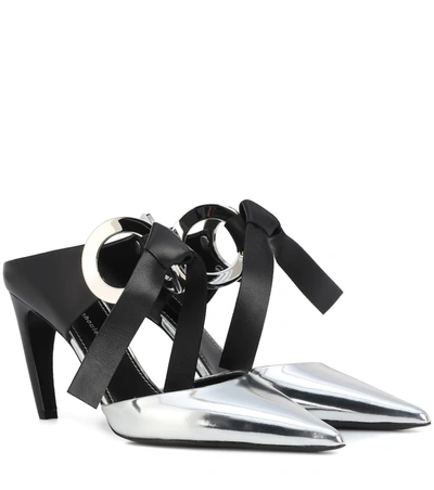 Proenza Schouler Plus Rings Knot Metallic Leather Mules In Silver