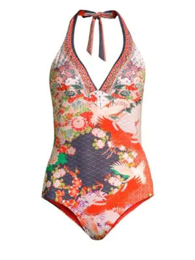 Camilla Floral-print Halter One-piece Swimsuit In Gesha Girl