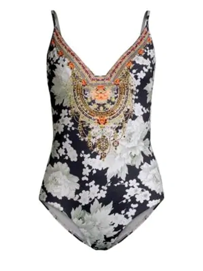 Camilla Floral-print Underwire V-neck One-piece Swimsuit In Ginzgang