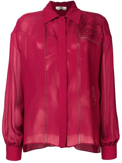 Fendi Button-front Dotted Blouse W/embroidery In Bright Red