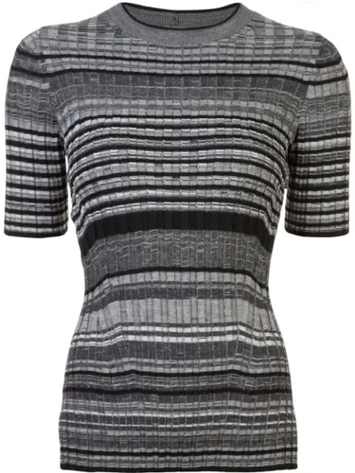 Helmut Lang Striped Wool Short-sleeve Crewneck Sweater In Shadow