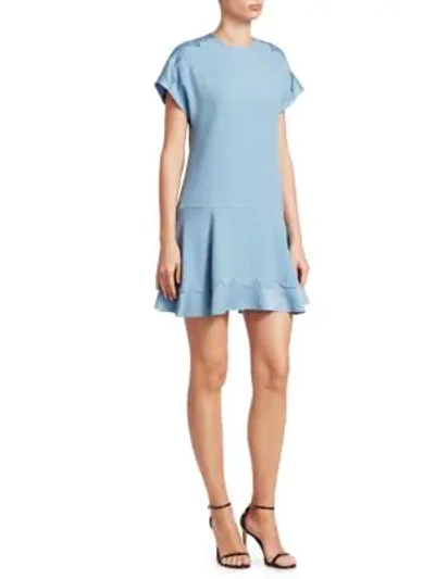 Red Valentino Scalloped Trim Mini Dress In Pale Blue