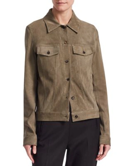 The Row Coltra Lambskin Leather Jacket In Sage