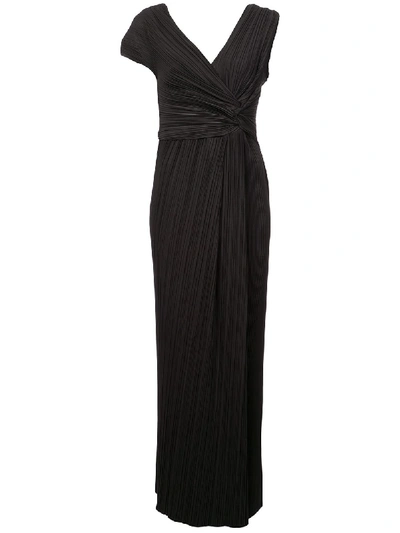 The Row Allure One-sleeve Pleated Long A-line Dress In Black