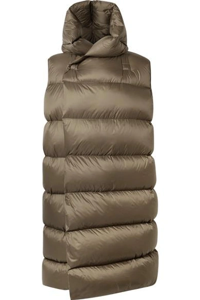 Rick Owens Oversized Hooded Quilted Shell Down Vest In Army Green