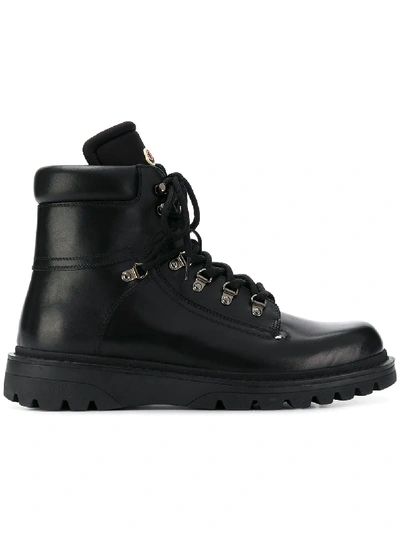 Moncler Men's Leather Combat Boots In Black
