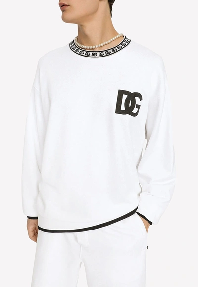 Dolce & Gabbana Dg Logo Embroidered Sweatshirt In White