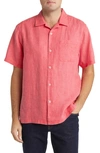 Tommy Bahama Sea Glass Short Sleeve Button-up Linen Camp Shirt In Red