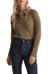 Madewell Variegated Rib Long Sleeve Boxy Polo In Desert Olive