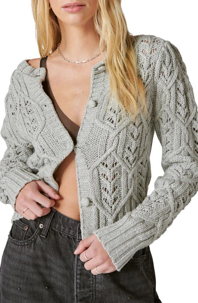 Lucky Brand Metallic Thread Cotton Blend Cable Cardigan In Light Heather Gray