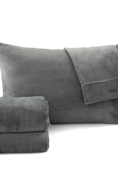 Woven & Weft Solid Plush Velour Sheet Set In Dark Grey