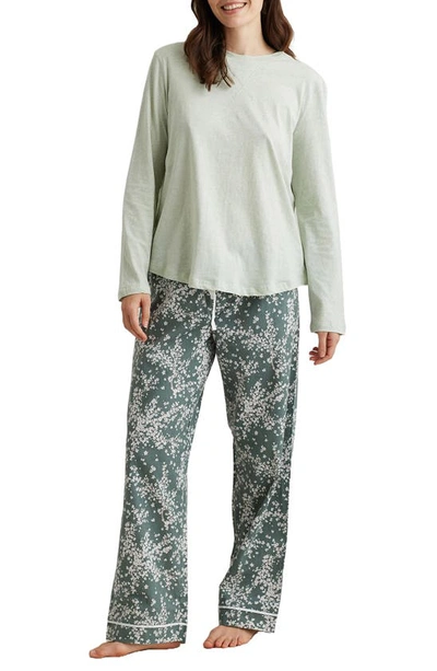 Papinelle Cheri Blossom Floral Print Pajamas In Deep Moss
