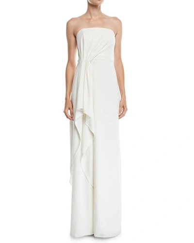 Halston Heritage Strapless Crepe Gown W/ Draped Front