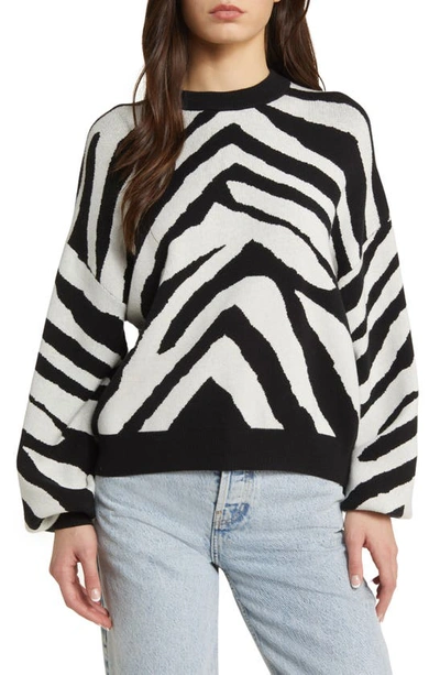 Noisy May Zebra Stripe Sweater In Black Pattern Eggnog