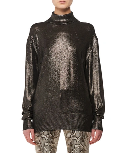 Tom Ford Long-sleeve Metallic-knit Silk Turtleneck Sweater In Black Metallic