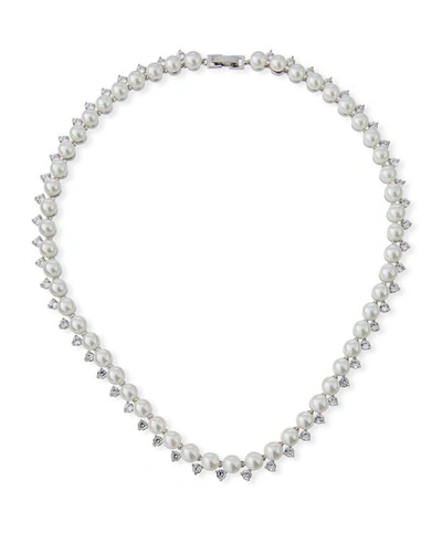 Fallon Micro Pearl Collar Necklace In Silver