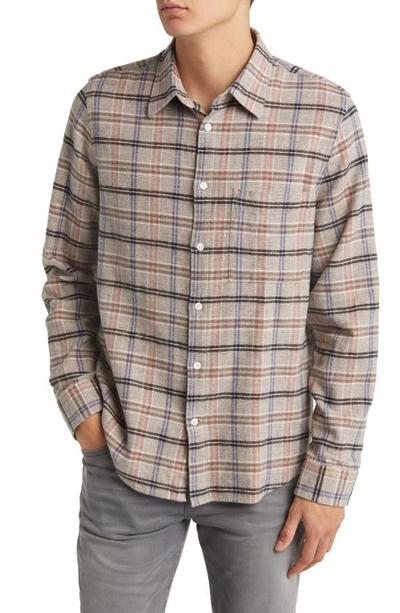 Nn07 Arne 5166 Plaid Cotton Flannel Button-up Shirt In Grey