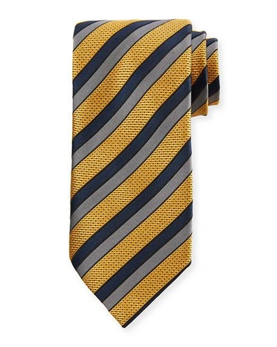 Brioni Four Stripe Silk Tie In Yellow